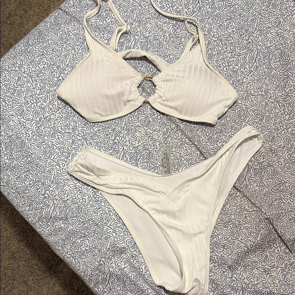 White Striped Bikini Set
